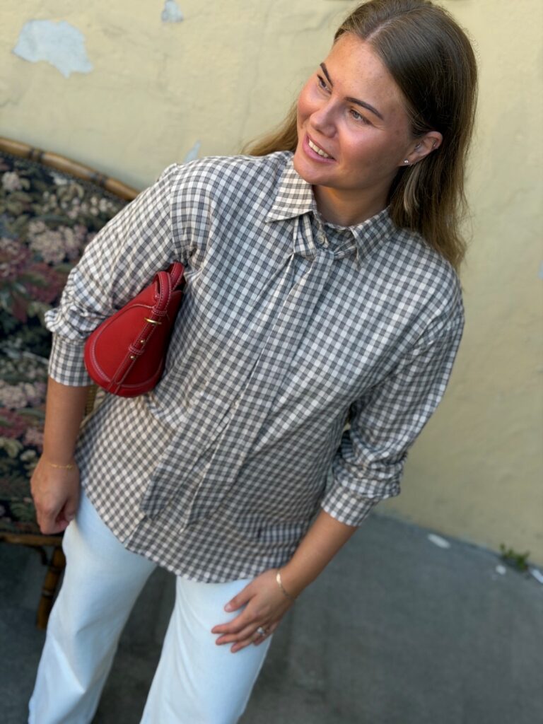 Grace & Mila Ayla Shirt Sable – Rutete bomullsskjorte med knytekrage