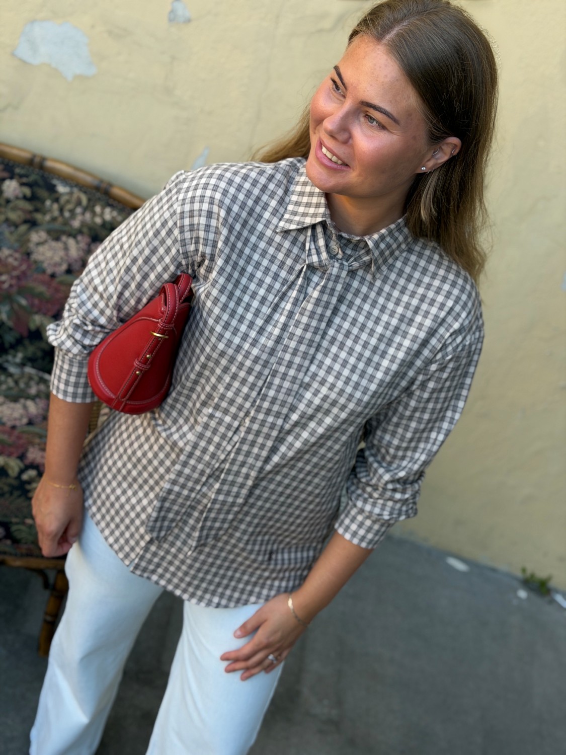 Grace & Mila Ayla Shirt Sable – Rutete bomullsskjorte med knytekrage