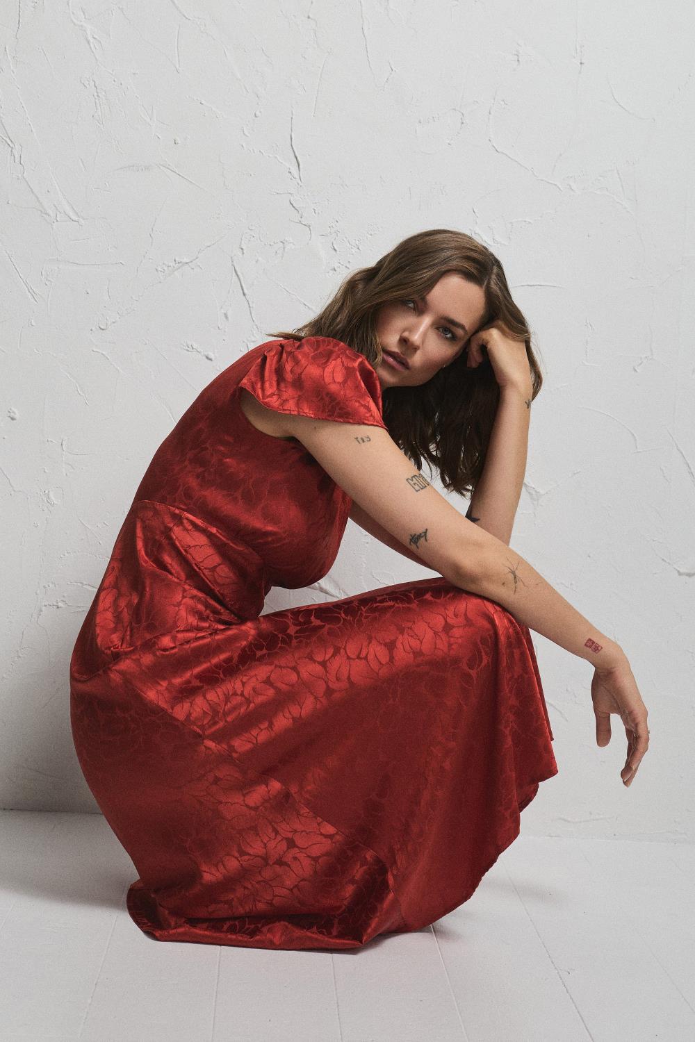 Pia Tjelta Addison Jacquard Dress Red