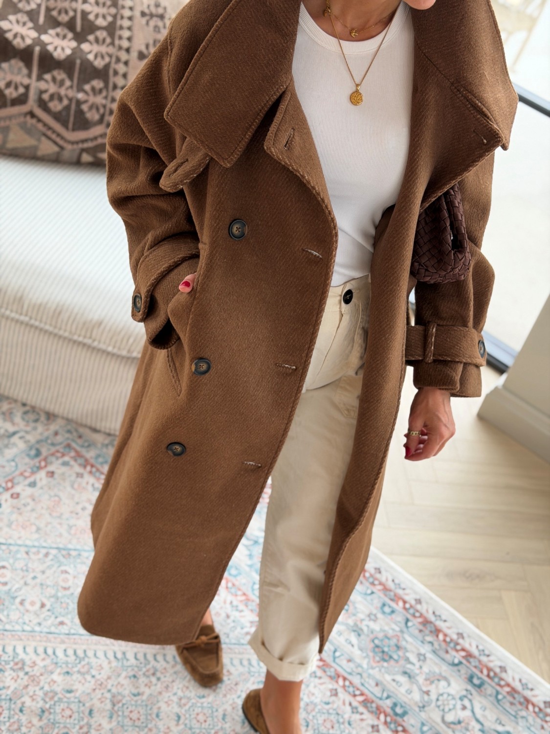 My Essential Wardrobe Baratti Coat Toffee Melange – Lang brun kåpe i ullblanding