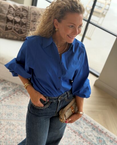 My Essential Wardrobe Sunna Balloon Sleeve Shirt Beaucoup Blue – Blå skjorte med ballongermer