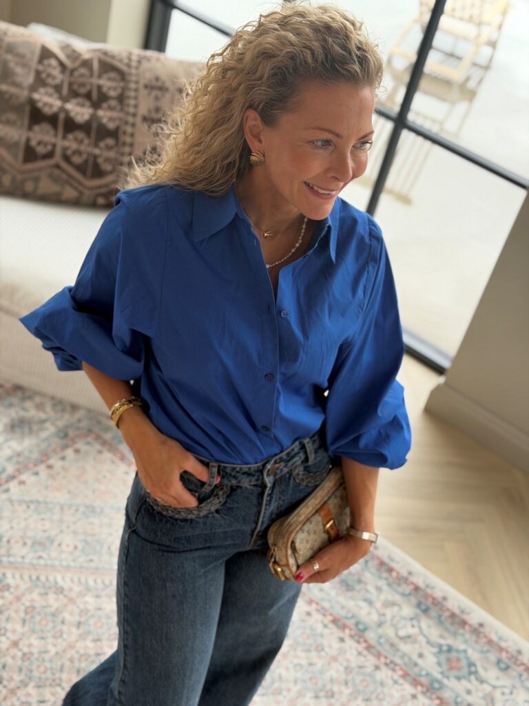 My Essential Wardrobe Sunna Balloon Sleeve Shirt Beaucoup Blue – Blå skjorte med ballongermer