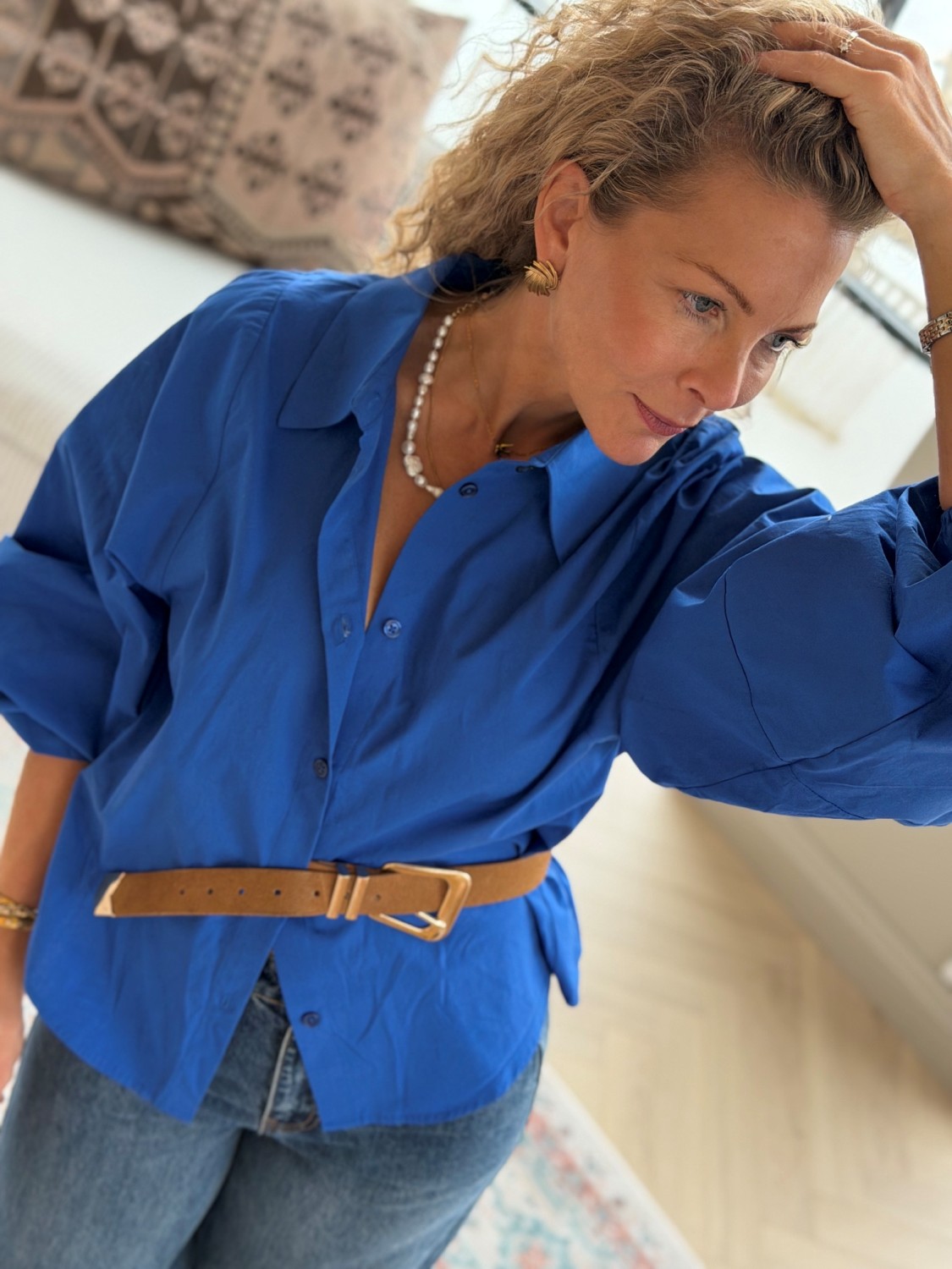 My Essential Wardrobe Sunna Balloon Sleeve Shirt Beaucoup Blue – Blå skjorte med ballongermer
