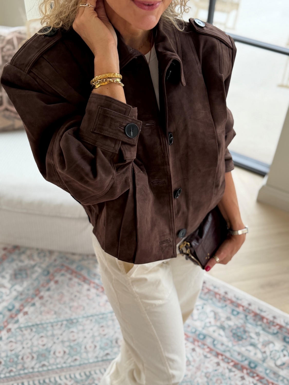 My Essential Wardrobe Petra Suede Pleat Jacket – Semsket brun skinnjakke