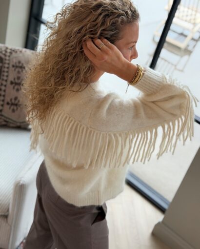 Ella & il Isabel Chunky Sweater Bright White – Mohairgenser med frynser