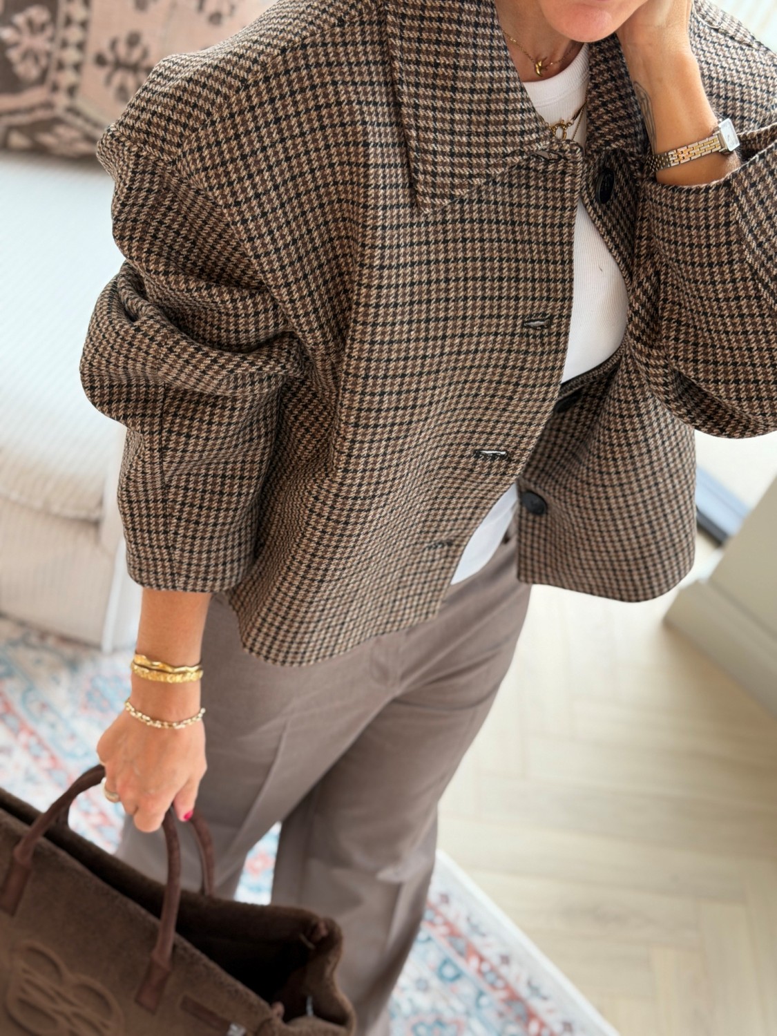 Grace & Mila Arthur Jacket Coffee – Kort rutete ulljakke