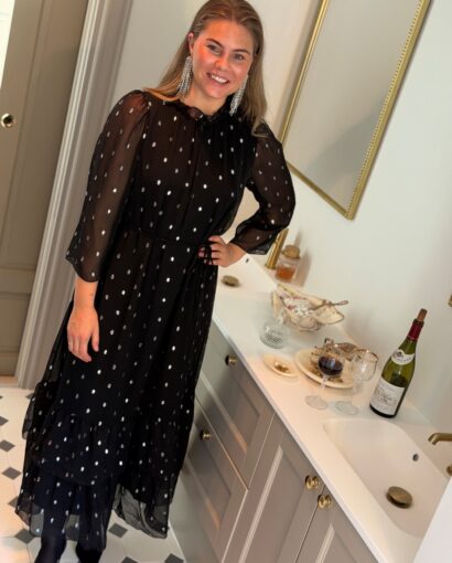 Y.A.S Mena 3/4 Long Dress – Sort maxikjole med sølvprikker
