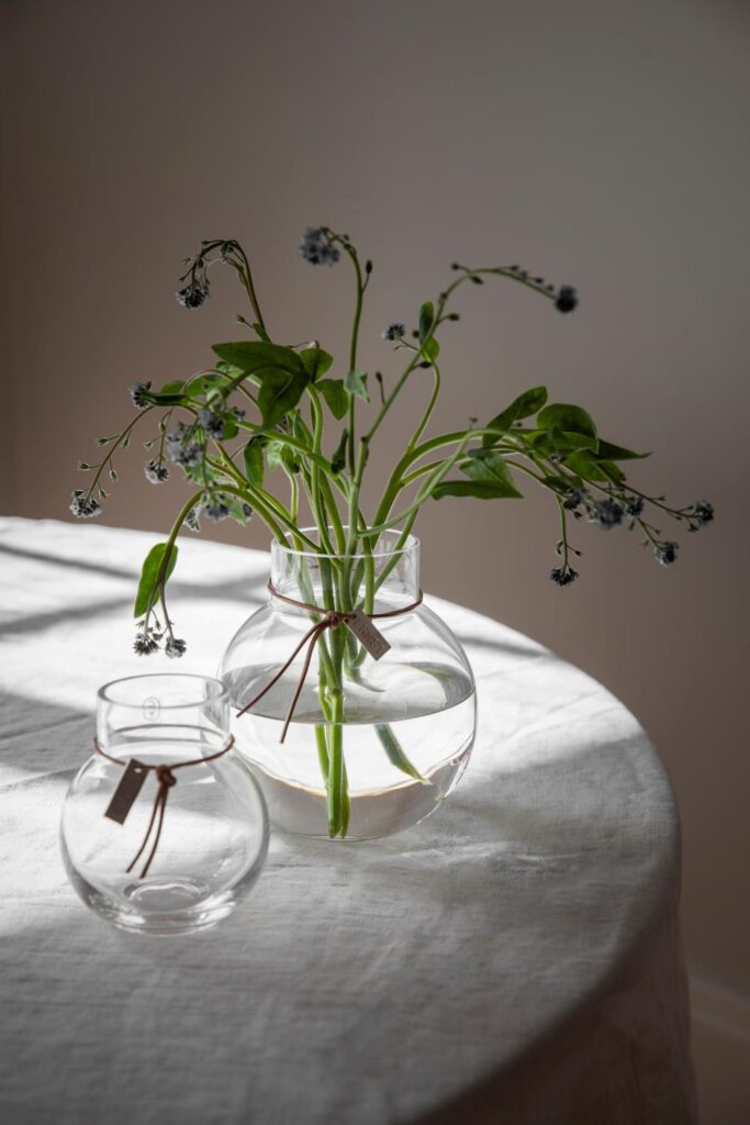 ERNST Rund Glassvase med Skinnrem – Klar 14 cm