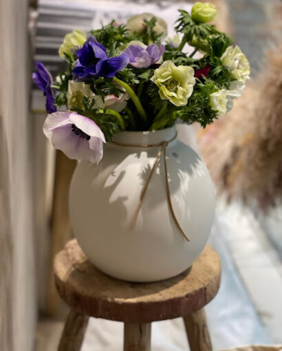 Vase stengods rund d21 h22, hvit