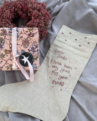 East of India Dear Santa Linen Stocking